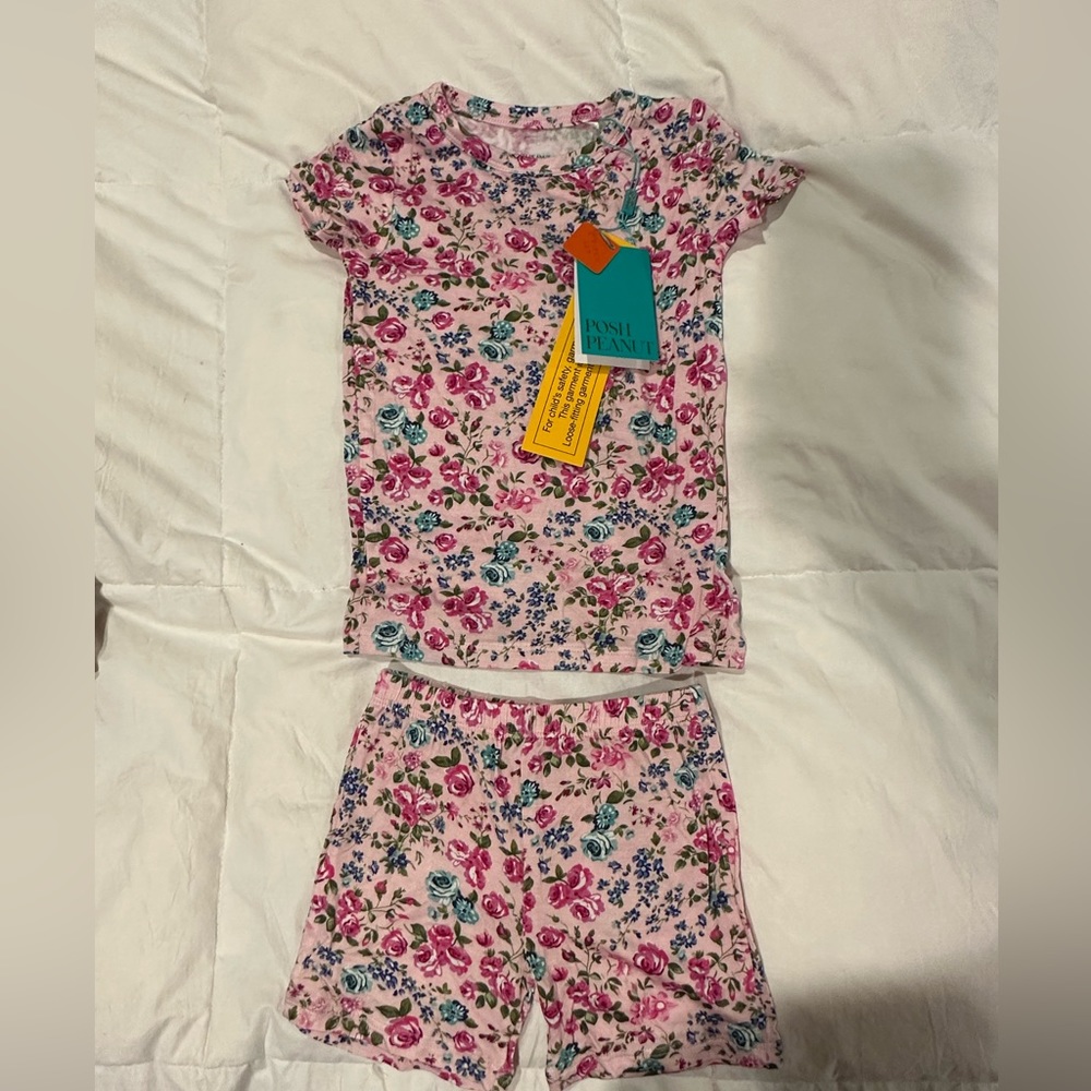 Posh Peanut 2T Matching Pink Floral Pajama (PJ) Short Sleeve and Short Set
